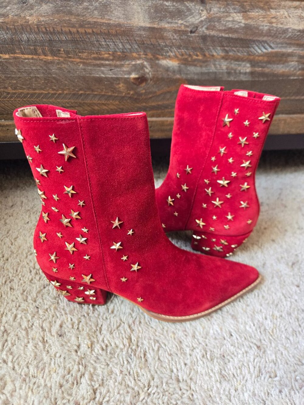 Matisse x Kate Bosworth Caty Star Studded Red Suede Western Boots Women's USSz 8